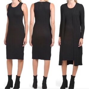 M MAGAGASCHONI Crew Neck Knit Dress w Matching Duster Minimalist Feminine XS